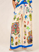 Personalized Printed Color Matching Holiday Casual Lace Wide-Leg Pants