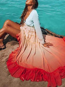 Unique Gradient Print Bohemian Rainbow Tiered Maxi Dress