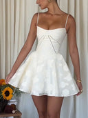 Elegant V Neck Floral Lace Light Gown Mini Dress