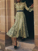 Elegant Hollow Lace Trumpet Sleeve Party Evening Gown Maxi Dress