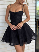 Elegant V Neck Floral Lace Light Gown Mini Dress