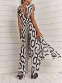 Printed V-Neck Top And Pants Suit