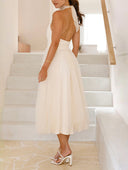 Elegant Mesh Casual Halter Neck Midi Dress
