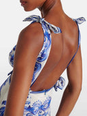 Printed Lace-Up Midi Dress