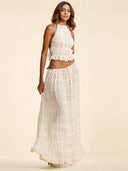 Charm Pleated Drawstring Waist Tiered Maxi Skirt