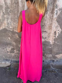 Classic Solid Floral Embellished Sleeveless Loose Maxi Dress