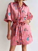 Casual Printed Shirt Collar Single-breasted Mini Dress