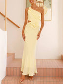 Oblique Collar Three-dimensional Flower Dress