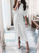 V-neck Pleated Strap Dress