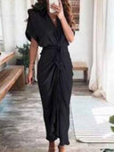 V-neck Pleated Strap Dress