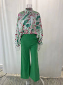 Printed Shirt Wide Leg Pants Suit