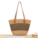 Contrast Color Straw Tote Bag