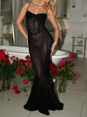 Elegant Leopard Print Mesh See-through Maxi Dress