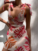 Printed Tie-Strap Mini Dress