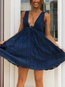 V-neck Front And Back Drawstring Mini Dress