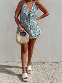 Printed Halter Neck Tie-Up Top And Shorts Suit