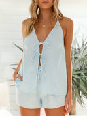 Halter Neck Tie-Up Top And Shorts Suit