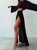 Loose Top and Slit Wide Leg Pants Set