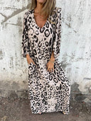 Leopard Print V-neck Pullover Long-sleeved Loose Dress