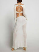 Knitted Long-sleeved Top Hip-hugging Long Skirt  Suit