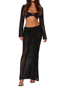 Knitted Long-sleeved Top Hip-hugging Long Skirt  Suit