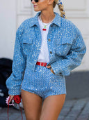 Denim Sequined Casual Shorts