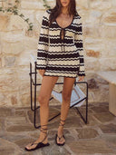 Striped Knit Bikini Cover-up Sun Protection Dress