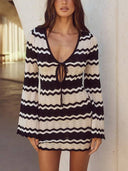 Striped Knit Bikini Cover-up Sun Protection Dress
