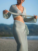 Front And Back Wear Knit Swimsuit Cover-Up Sun Protection Suit