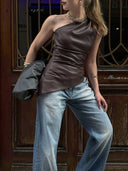 Off-shoulder sleeveless zip-up top