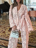 Lace See-through Shirt And Pants Two-piece Suit