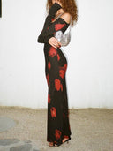 Printed V-neck High-waisted Hip Dress