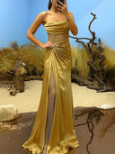 Delicate Satin Paneled Mesh Sequin Fabric Off Shoulder Ruched Drape Maxi Dress