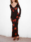 Printed V-neck High-waisted Hip Dress