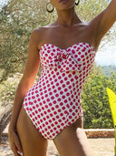 Sweet Heart Print Bowknot One-Piece Swimsuit Set