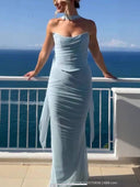 Tube Top High Waist Skirt Set