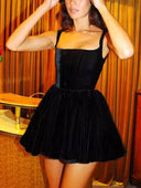 Vintage Square Collar Sling Velvet Mini Dress