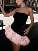 Velvet Tube Top With Bud Mini Dress