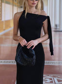 Fashion One Shoulder Ribbon Party Maxi Dress