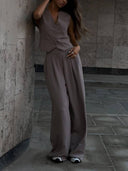 V-neck Vest Wide-leg Trousers Casual Two-piece Suit