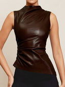Leather Pleated Sleeveless Top