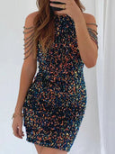 Elegant Crystal Chain Sequin Mini Dress