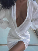 Deep V Hip-hugging Shirt Dress