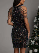 Elegant Crystal Chain Sequin Mini Dress