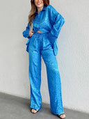 Leopard Print Loose Shirt Wide Leg Pants Casual Suit