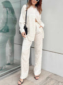 Leopard Print Loose Shirt Wide Leg Pants Casual Suit