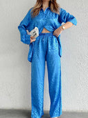Leopard Print Loose Shirt Wide Leg Pants Casual Suit