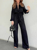 Leopard Print Loose Shirt Wide Leg Pants Casual Suit