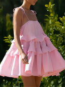 Multi-layer Ruffled Backless Slip Dress