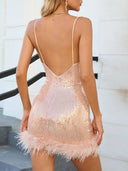 Sequin Stitching Feather Hip Mini Dress